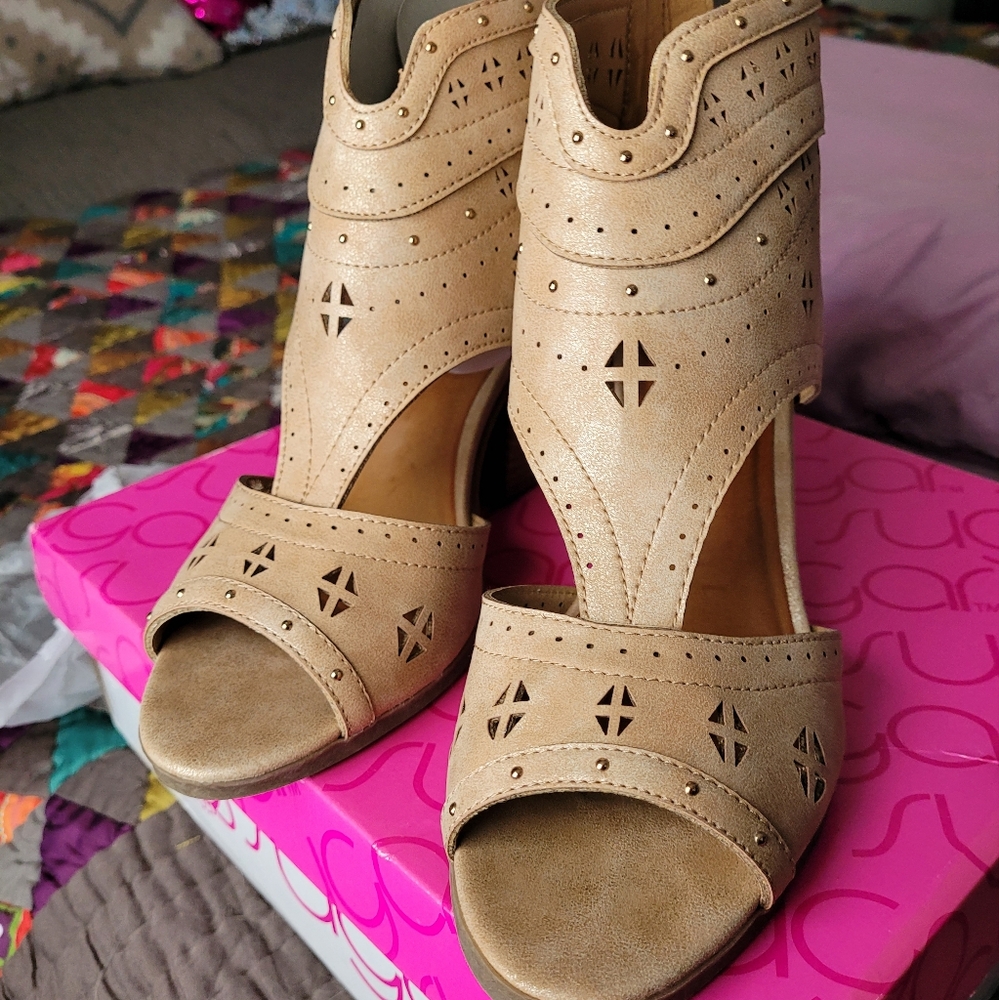 Peep toe chunky heel ankle bootie  heels